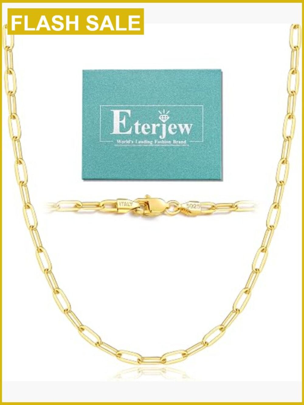 3mm 18K Gold Plated Paperclip Chain Necklace 16-26 Inch Italian Lobster Clasp